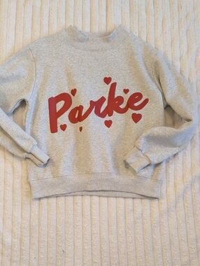 Parke Gray Sweatshirt with Red Script and Hearts